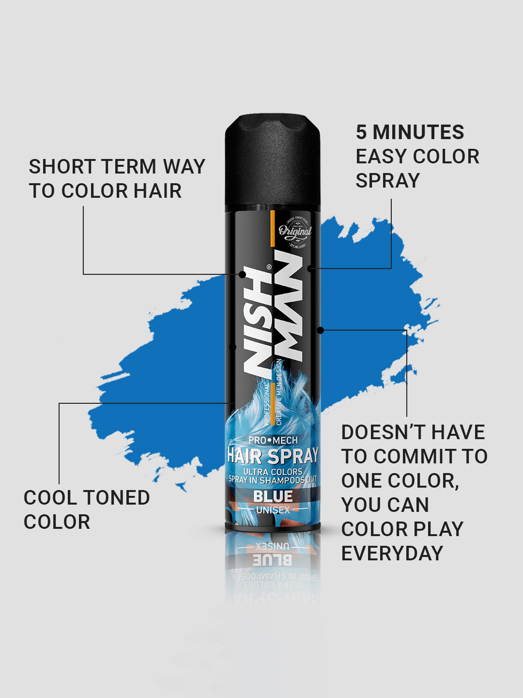 Nishman Professional Hair Color Spray | Cruelty, Peroxide & Ammonia Free |Suitable For Daily Use | Unisex Temporary Hair Color - Blue | 150 ML